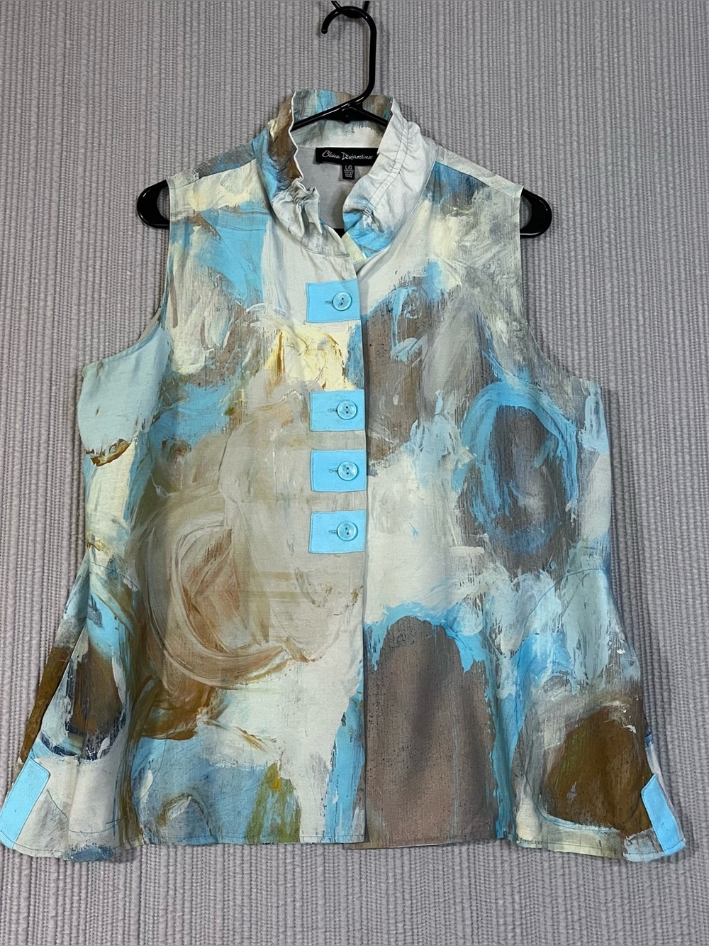 Clair Desjardins Wearable Art Sleeveless Tunic Button Up Side Pockets Womens L